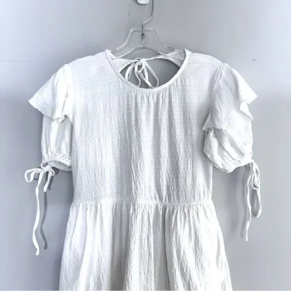 FREE PEOPLE Beach Iris Mini Dress White Open Back Ruffle Boho XS Summer Babydoll - Picture 10 of 16